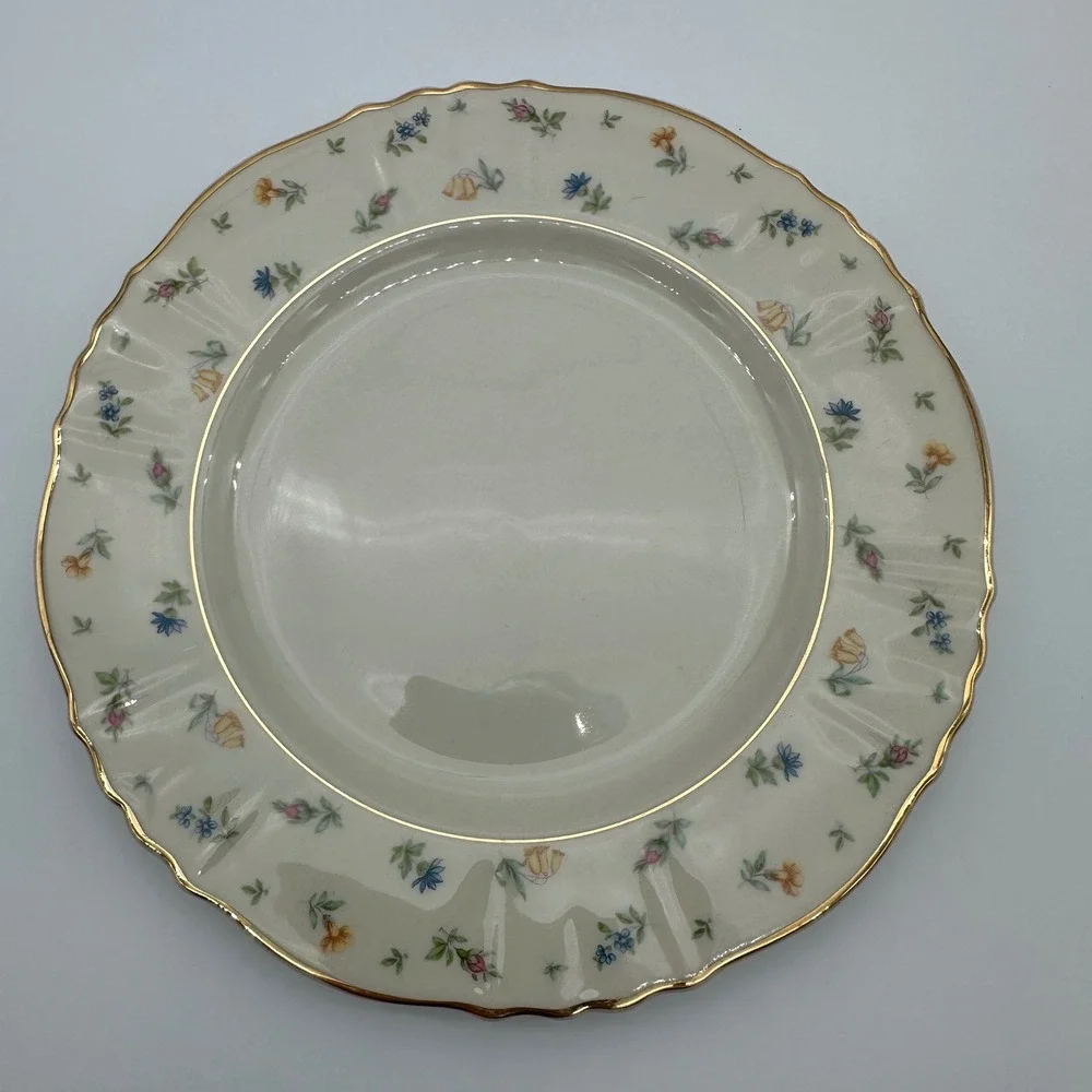 4 Syracuse China Suzanne Federal Shape Salad Plates Gold Rim Set of